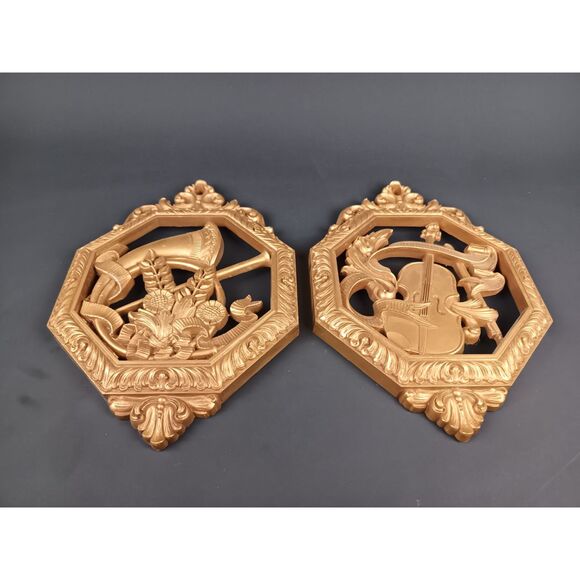 Syroco Wall Hangings Set Of 4 Musical Instruments Wall Decor Wall Art Gold Tone - Picture 8 of 11